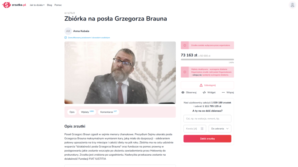 Założyli “zbiórkę na posła Grzegorza Brauna”