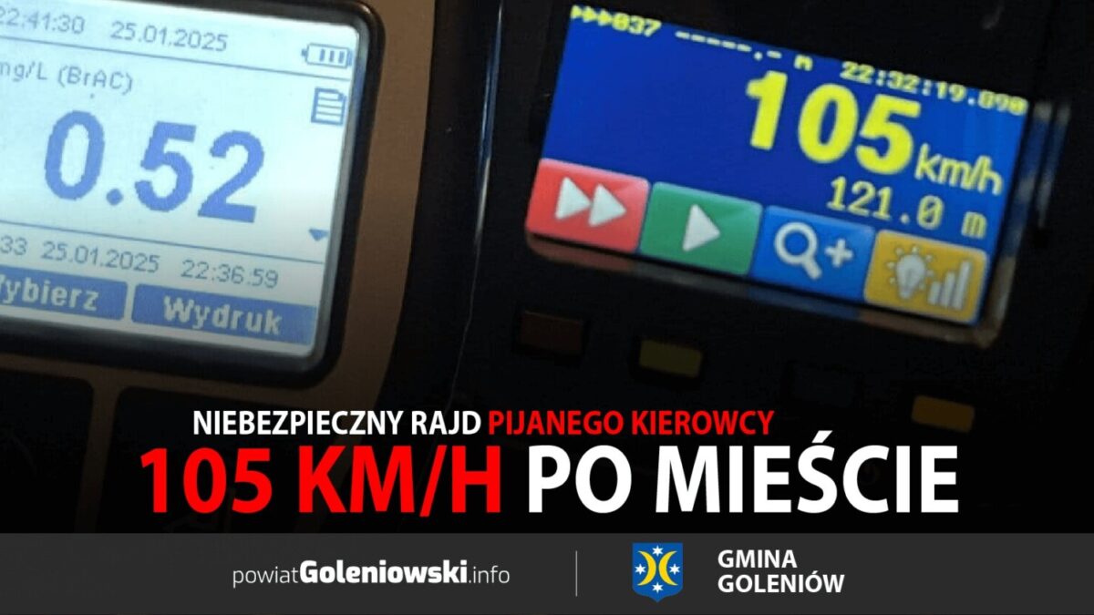 Niebezpieczny rajd ulicami Goleniowa. Pijany kierowca pędził ponad 100 km/h