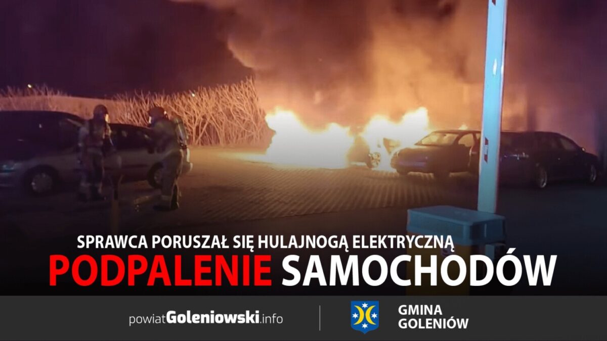 Szokujące podpalenie samochodów na ul. Matejki w Goleniowie – sprawca poruszał się hulajnogą elektryczną