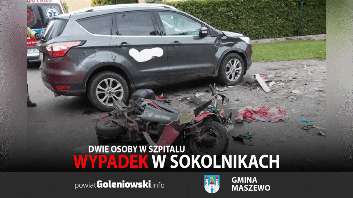 Wypadek w Sokolnikach: zderzenie skutera z samochodem, dwie osoby w szpitalu