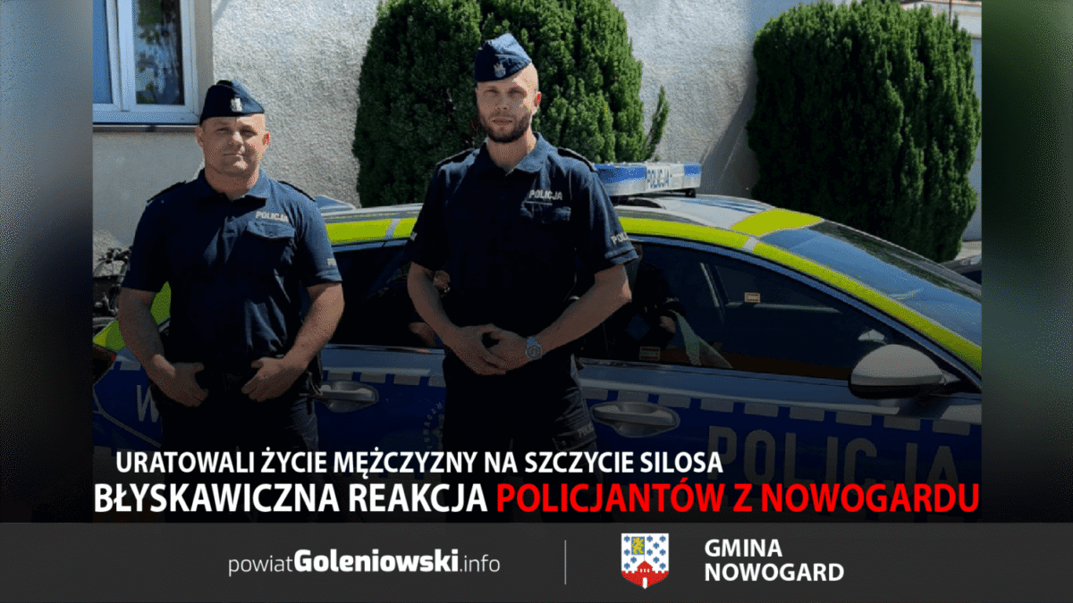 Błyskawiczna reakcja policjantów z Nowogardu. Uratowali życie mężczyzny na szczycie silosa