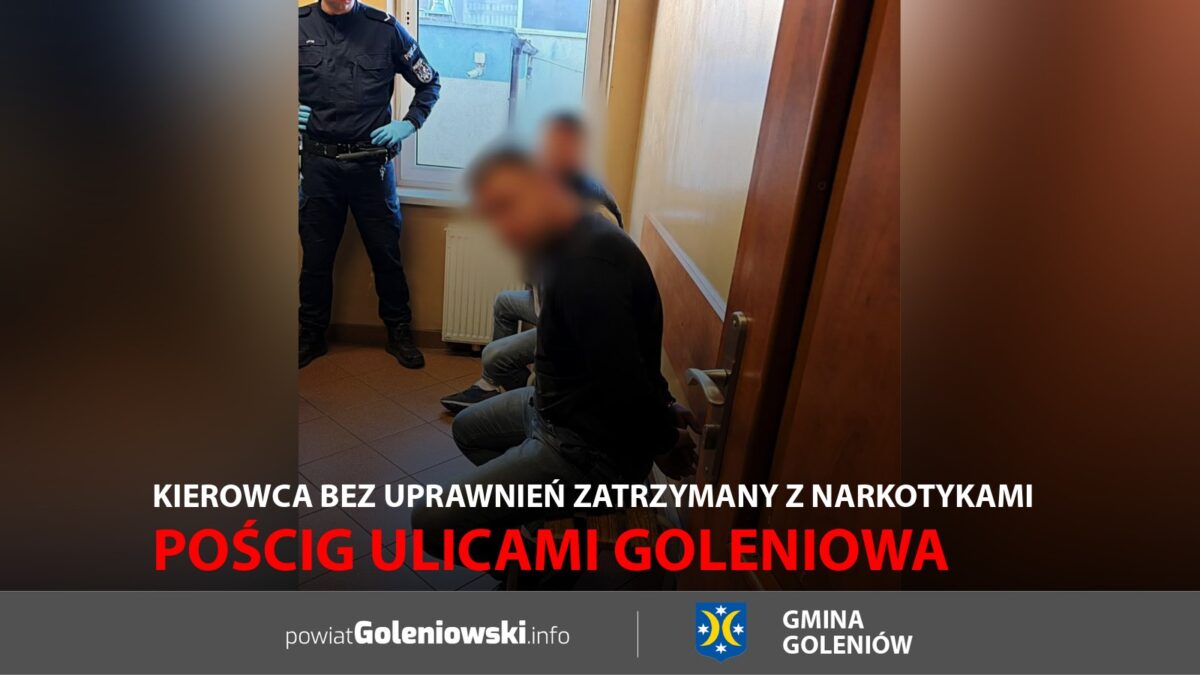 Pościg ulicami Goleniowa. Kierowca bez&nbsp;uprawnień zatrzymany z&nbsp;narkotykami