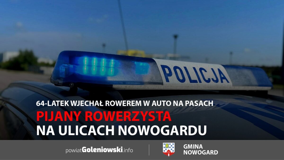Pijany rowerzysta na&nbsp;ulicach Nowogardu. 64-latek wjechał rowerem w&nbsp;auto na&nbsp;pasach