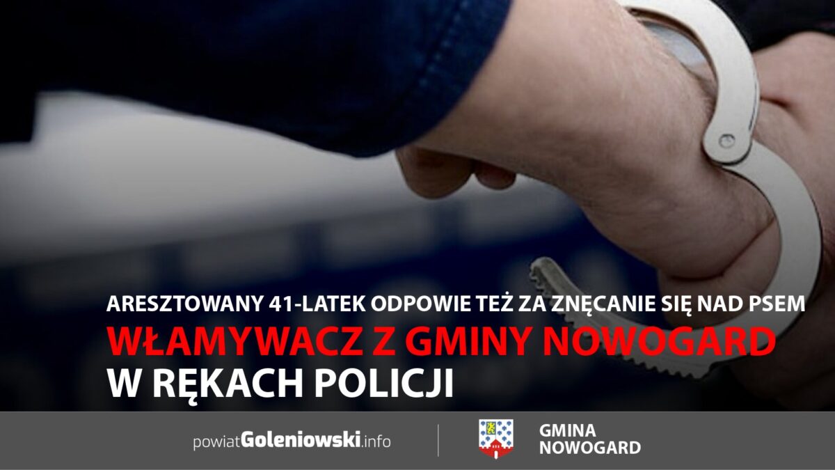 Włamywacz z&nbsp;gminy Nowogard w&nbsp;rękach policji. Aresztowany 41-latek odpowie też za&nbsp;znęcanie się nad&nbsp;psem
