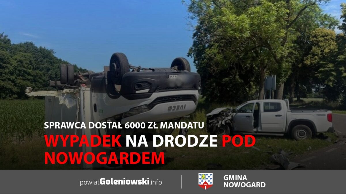 Wypadek na&nbsp;drodze pod&nbsp;Nowogardem. Sprawca dostał 6000 zł mandatu