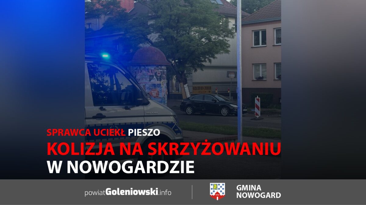 Kolizja na&nbsp;skrzyżowaniu w&nbsp;Nowogardzie. Sprawca uciekł pieszo