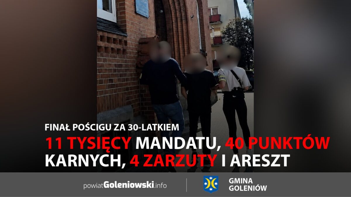 11 tysięcy mandatu, 40 punktów karnych, 4 zarzuty i&nbsp;areszt. Finał pościgu za&nbsp;30-latkiem
