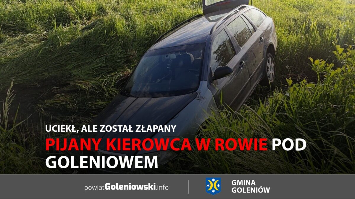 Pijany kierowca w&nbsp;rowie pod&nbsp;Goleniowem. Uciekł, ale&nbsp;został złapany