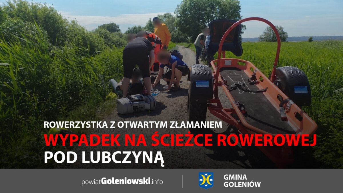 Wypadek na&nbsp;ścieżce rowerowej pod&nbsp;Lubczyną. Rowerzystka z&nbsp;otwartym złamaniem